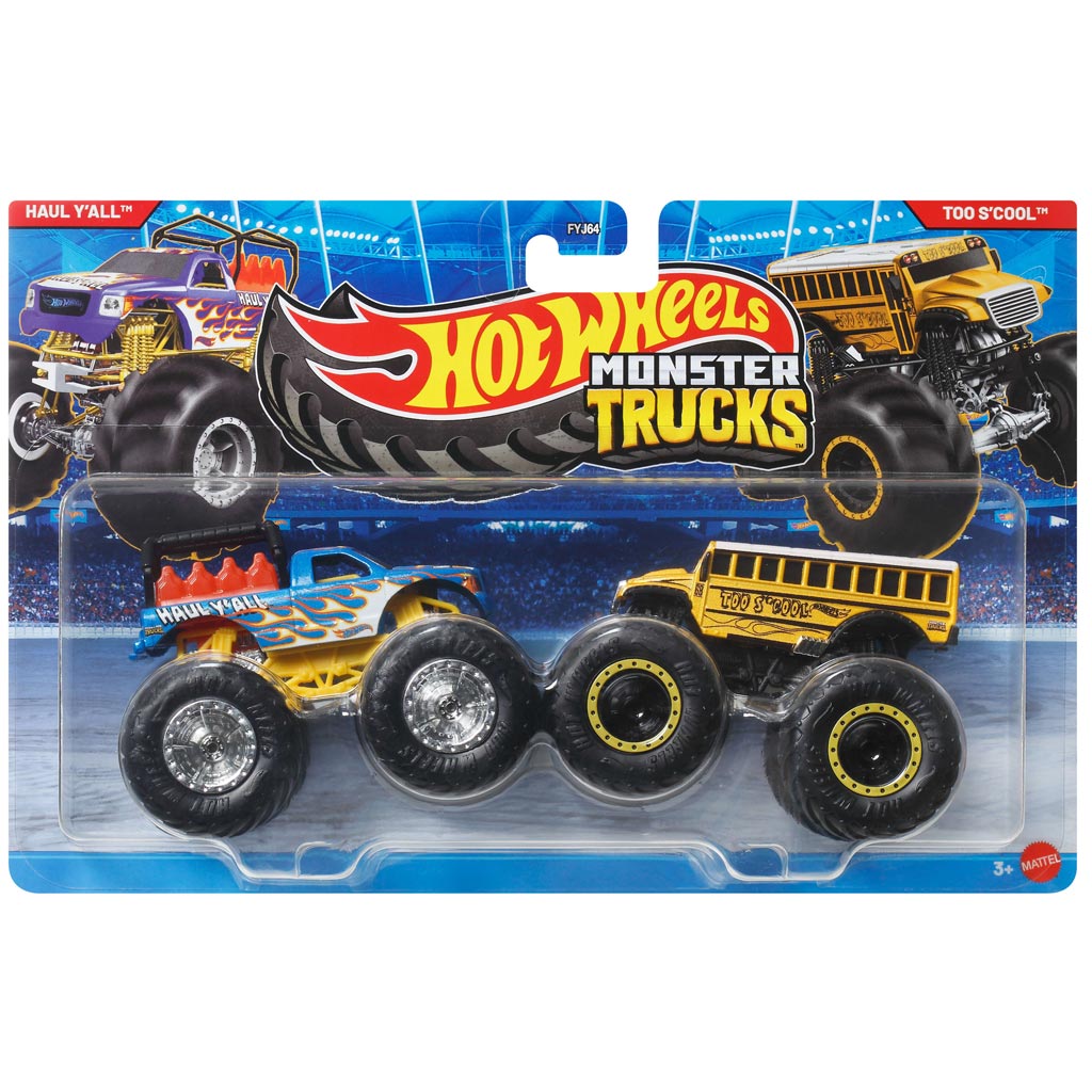 Hot Wheels Monster Trucks: Haul Y'All срещу Too S'Cool комплект от 2 малки автомобила 1/64 - Mattel изображение 1