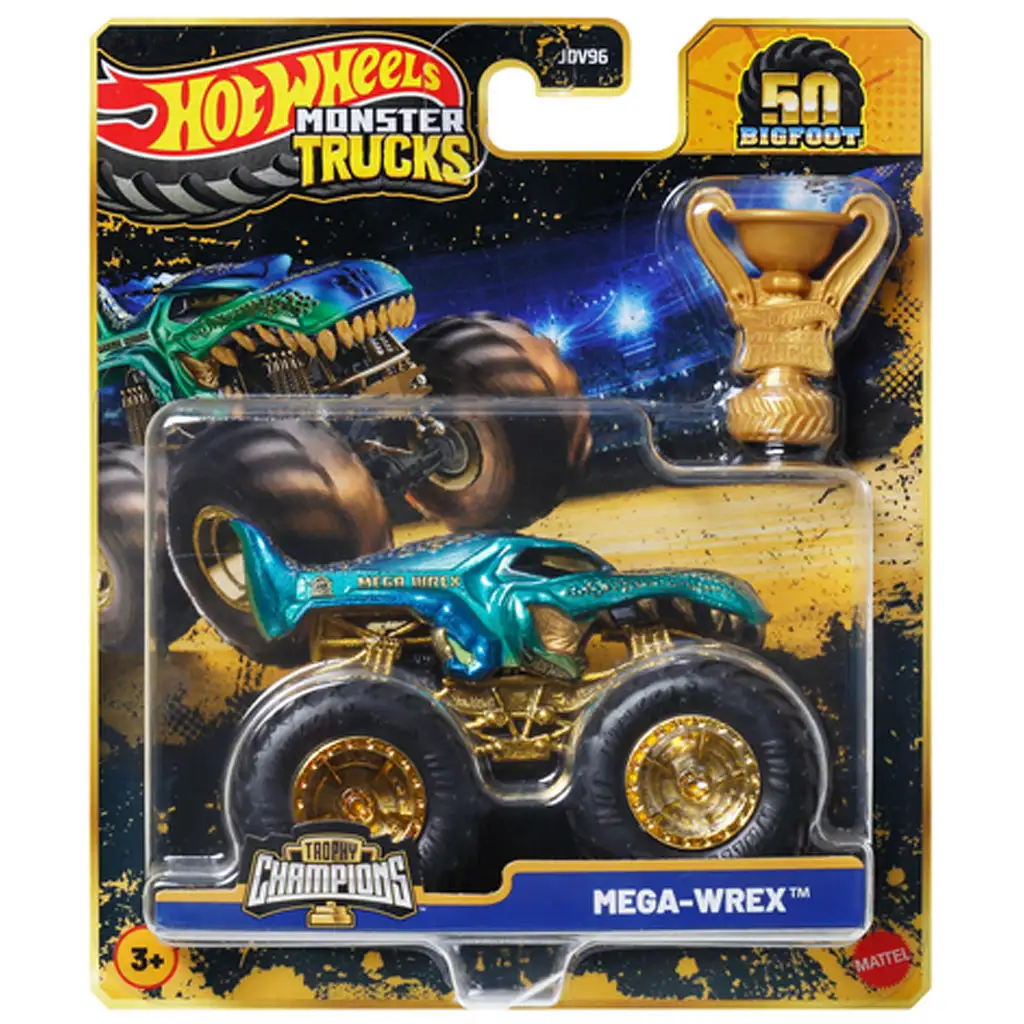 Hot Wheels Monster Trucks: Mega-Wrex шампионска количка с трофей 1/64 - Mattel изображение 1