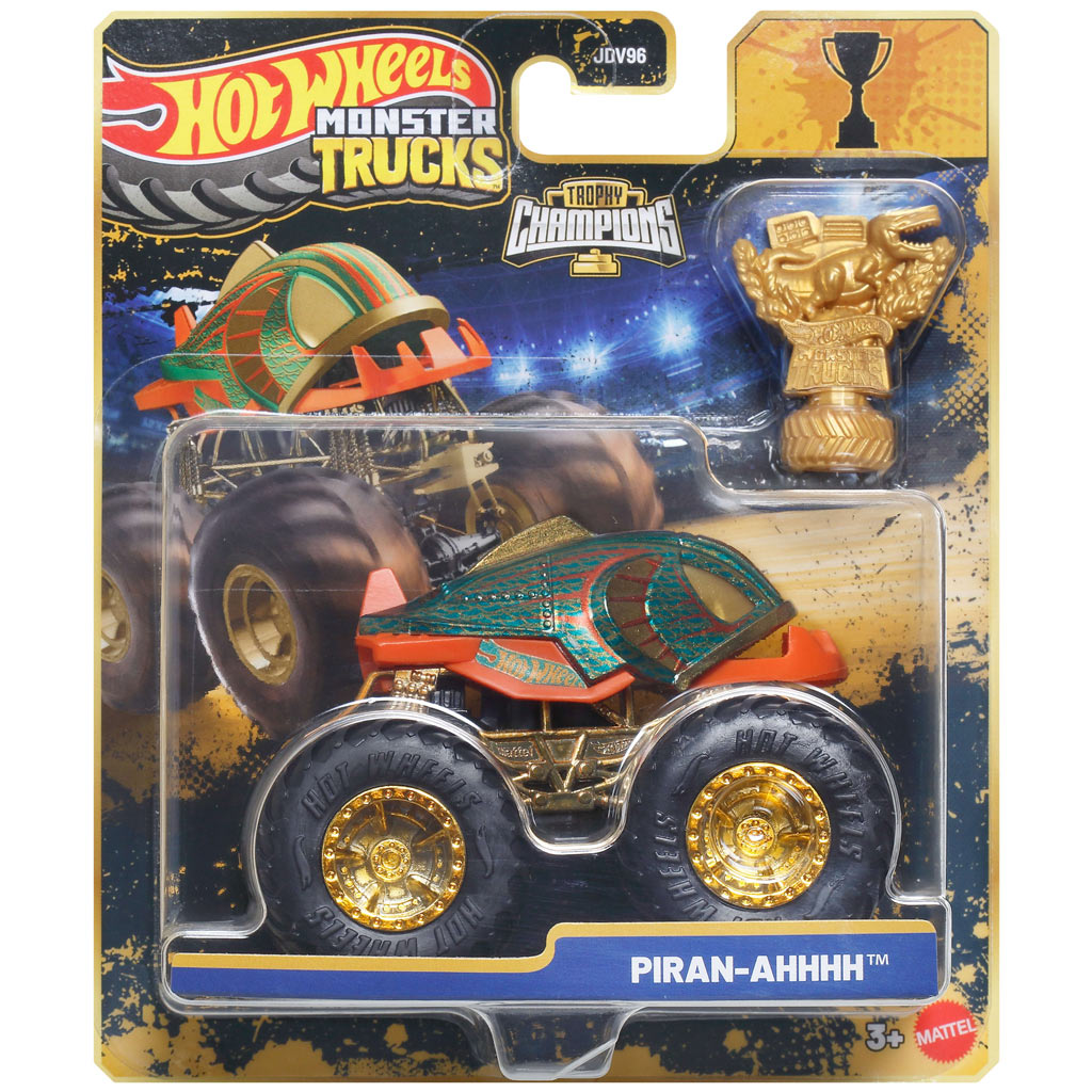Hot Wheels Monster Trucks: Piran-Ahhh шампионска количка с трофей 1/64 – Mattel изображение 1