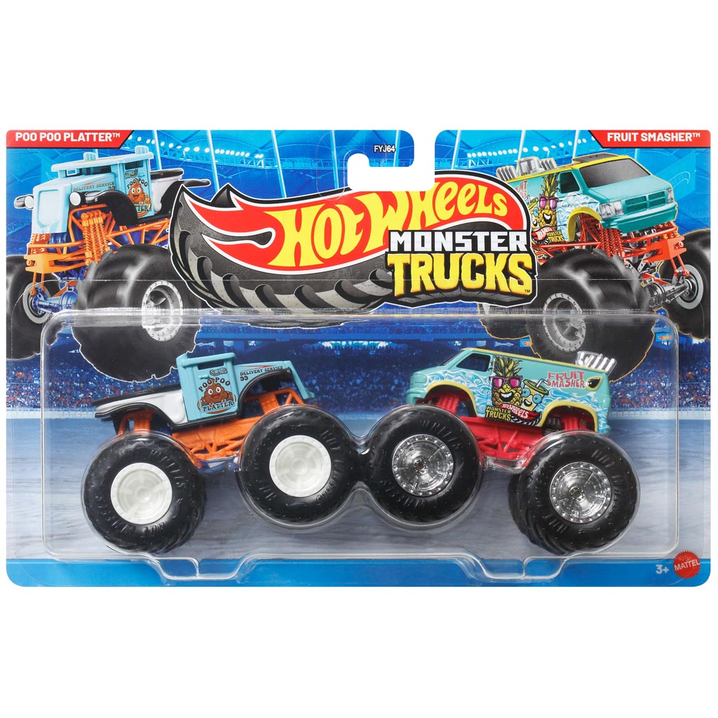 Hot Wheels Monster Trucks: Плато с фекалии срещу Разбивач на плодове комплект от 2 броя 1/64 - Mattel изображение 1