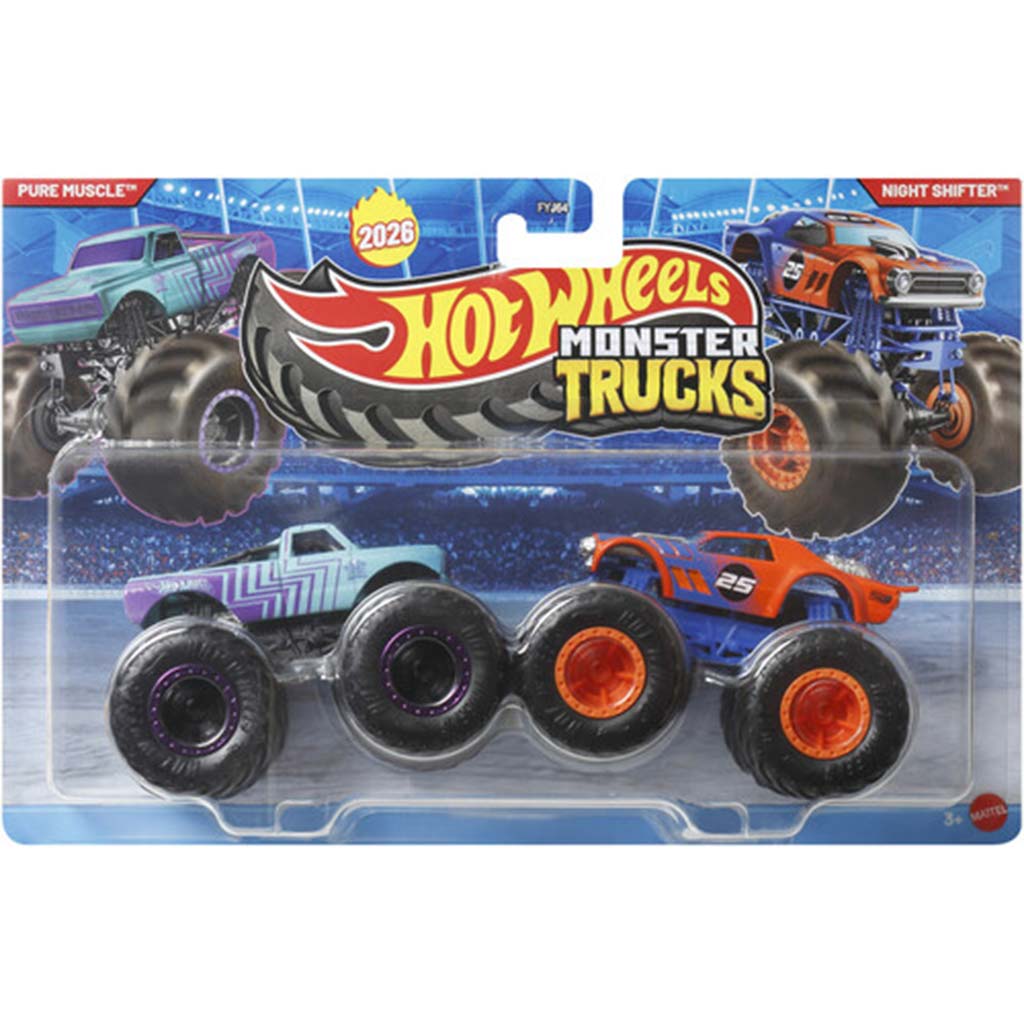 Hot Wheels Monster Trucks: Pure Muscle срещу Night Shifter комплект мини коли 2бр 1/64 - Mattel изображение 1