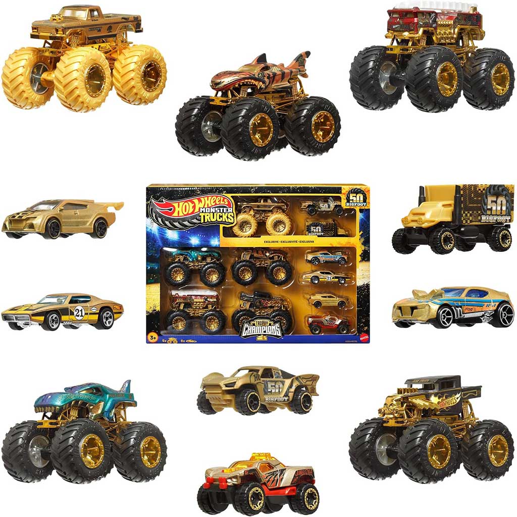 Hot Wheels Monster Trucks: Шампион малки автомобили мултипак 11бр - Mattel изображение 2