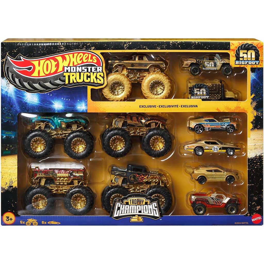 Hot Wheels Monster Trucks: Шампион малки автомобили мултипак 11бр - Mattel изображение 1