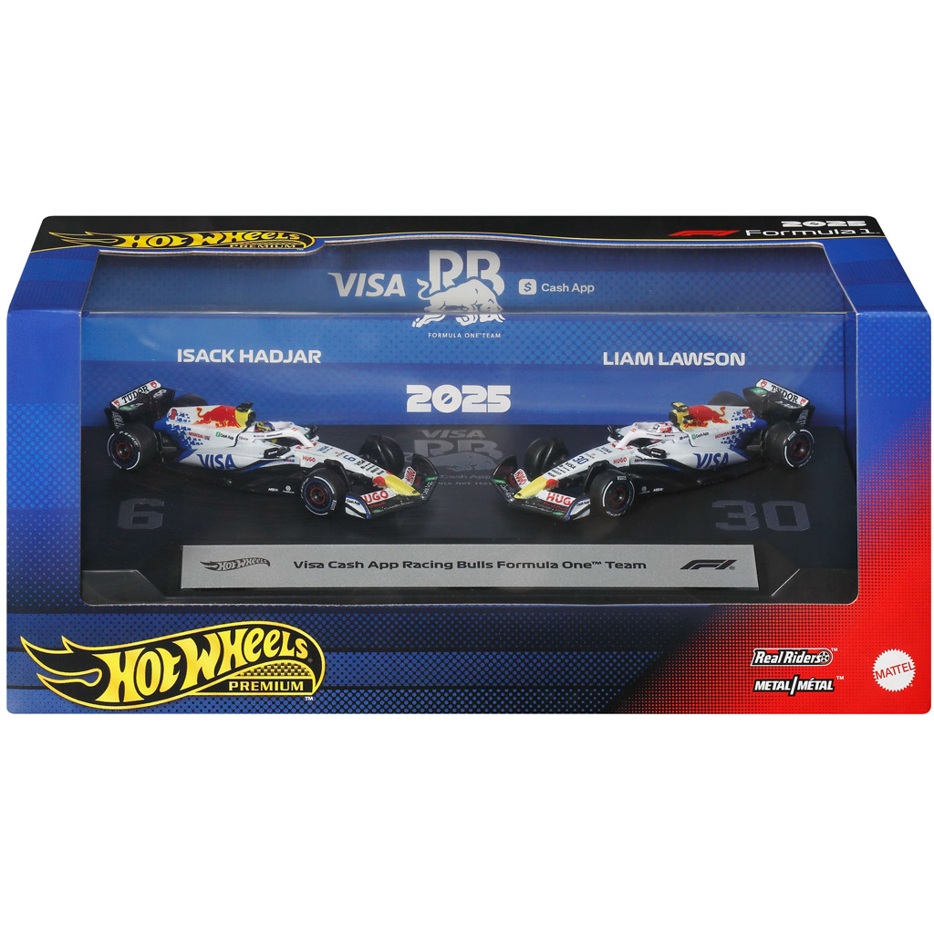 Hot Wheels Premium F1 Racing Bulls 2 броя комплект мини коли 1/64 – Liam Lawson #30 и Isack Hadjar #6 – Mattel изображение 1