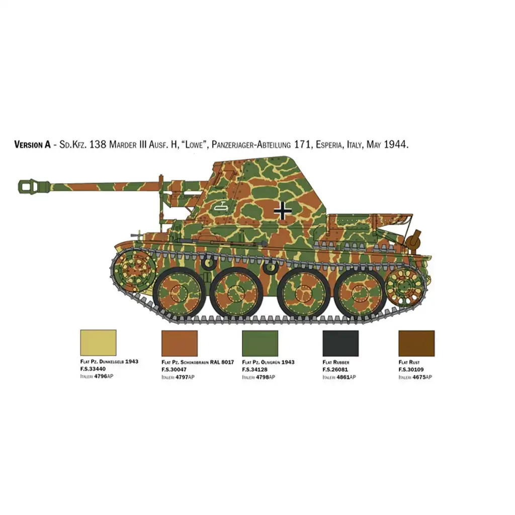Italeri 1/35 Marder III Ausf. H Sd.Kfz.138 танк модел изображение 3
