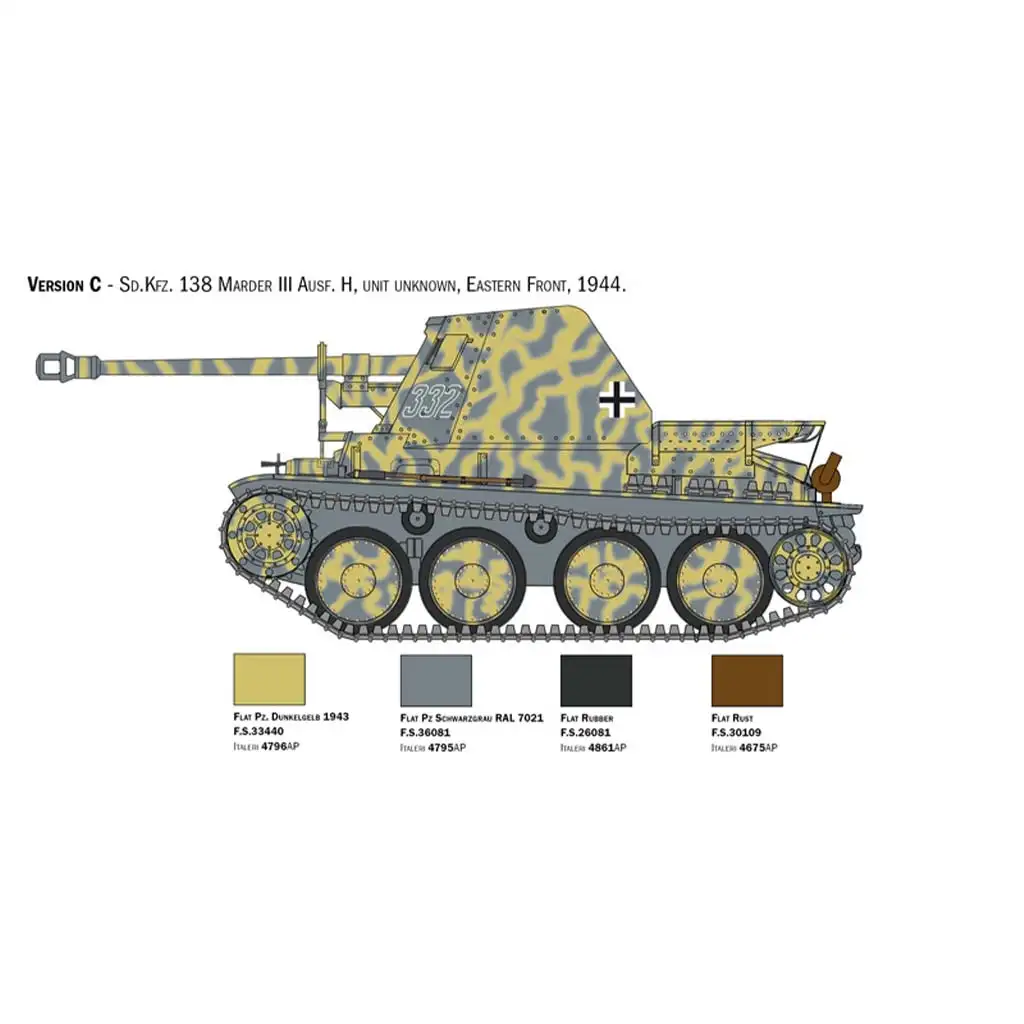 Italeri 1/35 Marder III Ausf. H Sd.Kfz.138 танк модел изображение 4