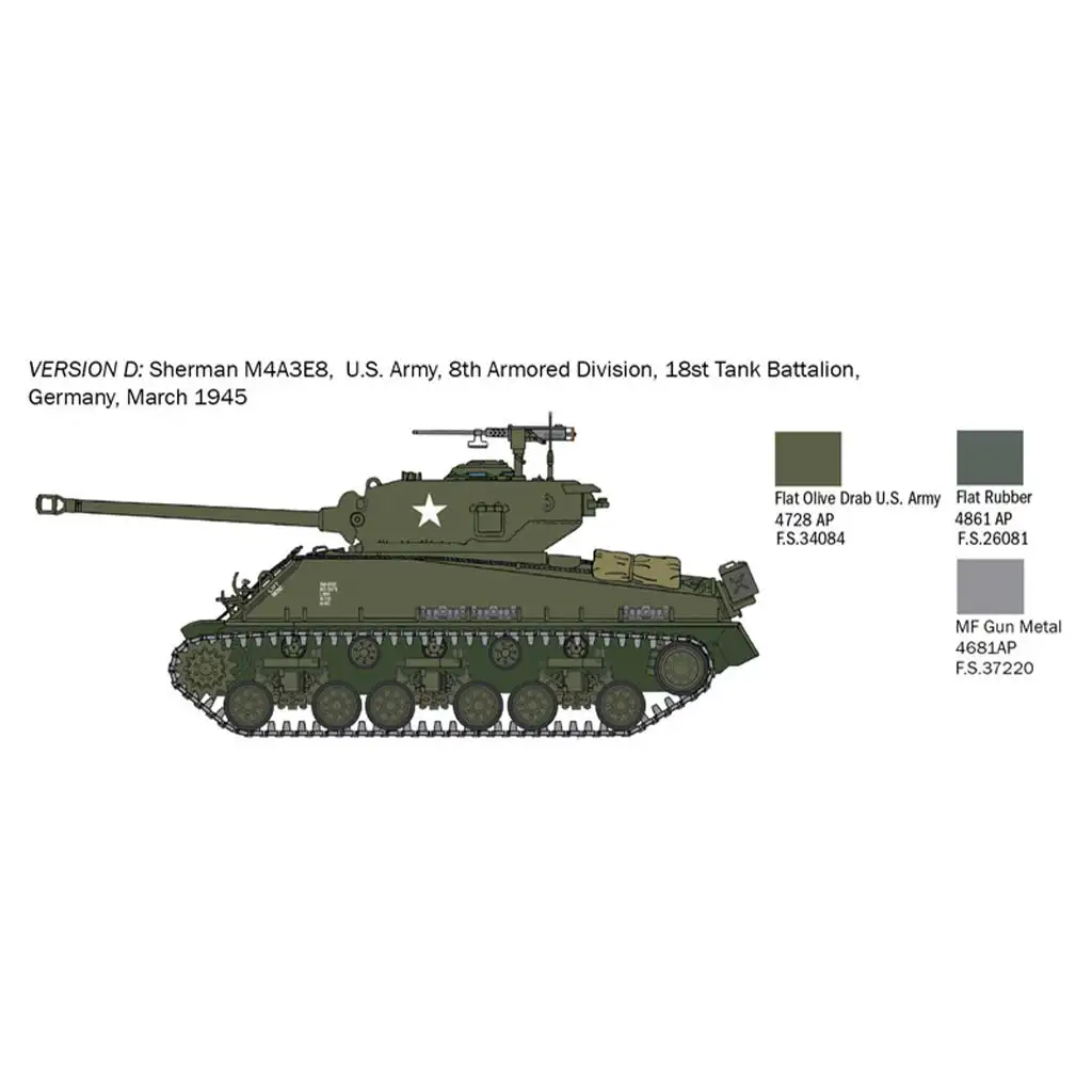 Italeri 1/56 M4A3E8 Sherman Fury танк модел изображение 4