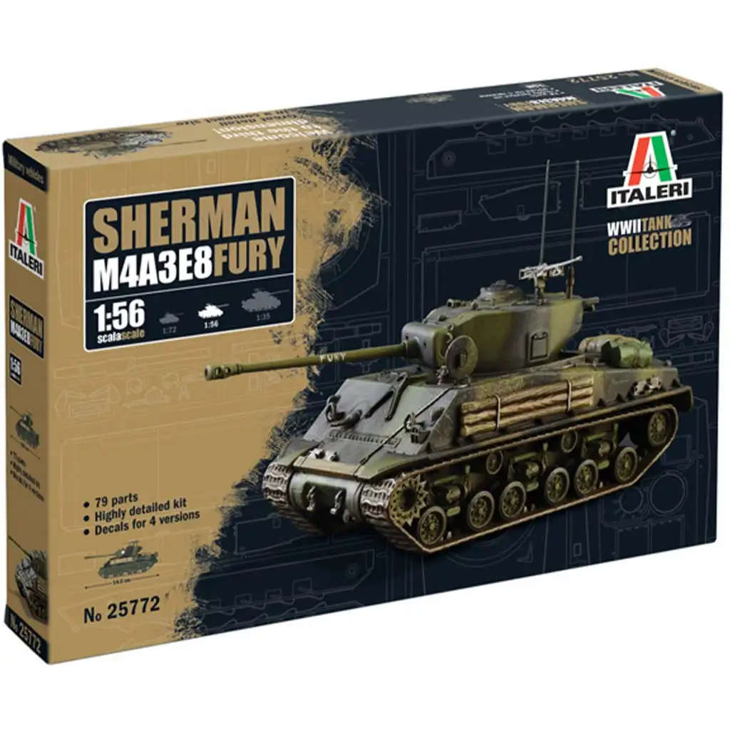 Italeri 1/56 M4A3E8 Sherman Fury танк модел изображение 1