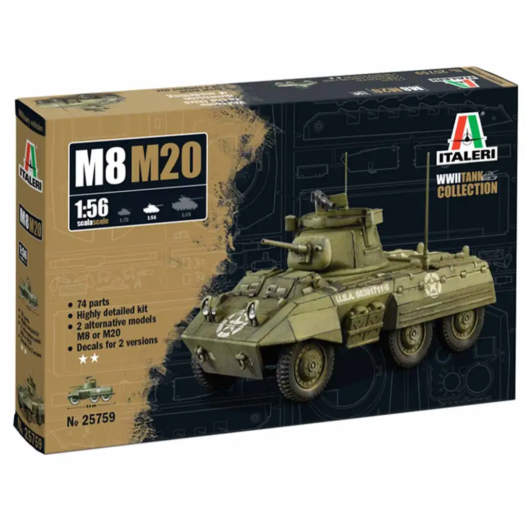 Italeri 1/56 M8/M20 танк модел изображение 1