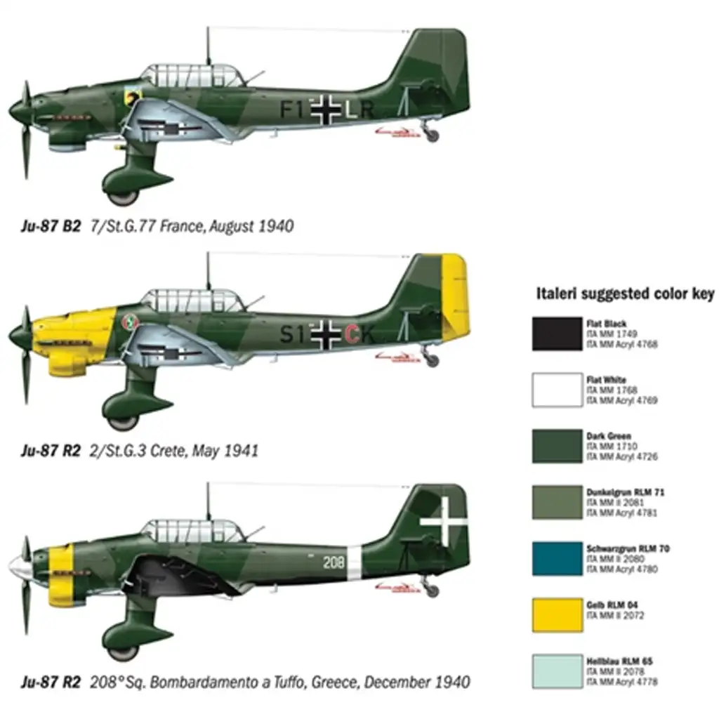 Italeri 1/72 Ju-87 B2/R2 Stuka бомбардировач модел изображение 3