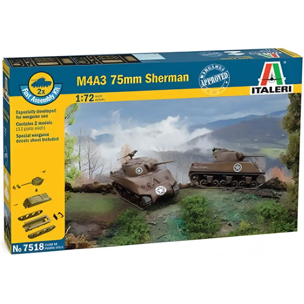 Italeri 1/72 M4A3 75mm Sherman танк 2бр. комплект изображение 1