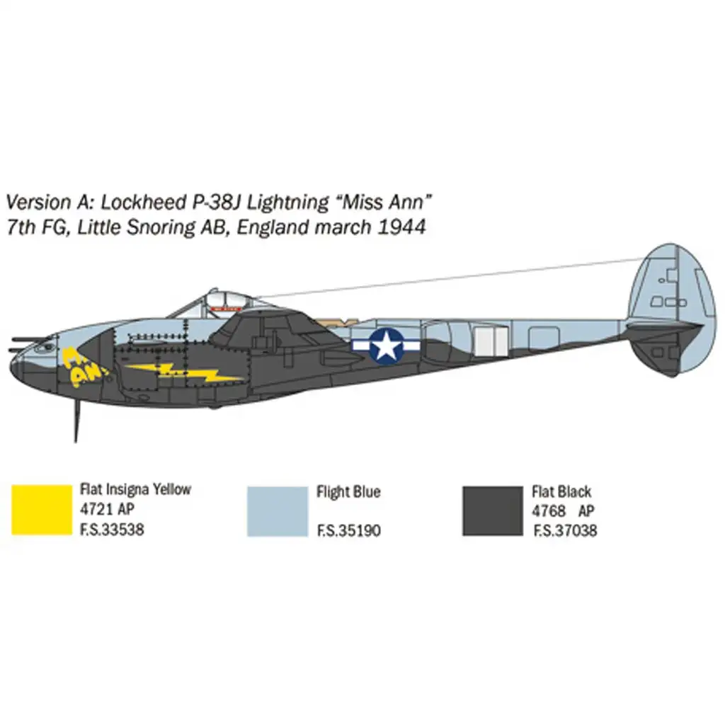 Italeri 1/72 P-38J Lightning самолетен модел изображение 3