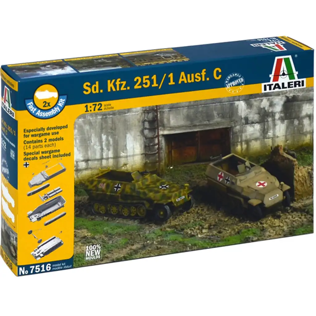 Italeri 1/72 Sd. Kfz. 251/1 Ausf. C полу-гусенични бронетранспортьори 2бр. комплект модел изображение 1