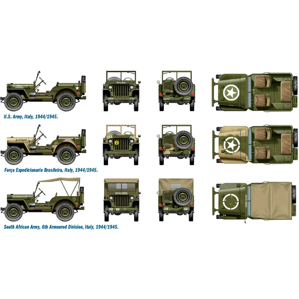 Italeri 1/72 Willys Jeep 1/4 тон 4x4 военни превозни средства 2бр. комплект модел изображение 3