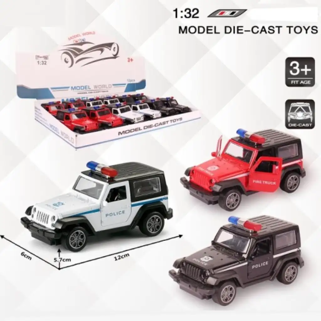Jeep Wrangler полицейски метален автомобилен модел с обратно движение в различни варианти 1/32 изображение 1