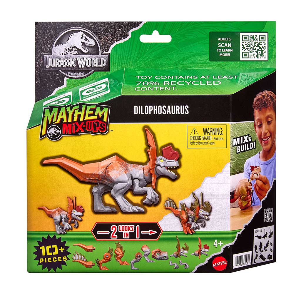 Jurassic World: Mayhem Mix-Ups DIY Мутант динозавър Дилофозавър - Mattel изображение 1