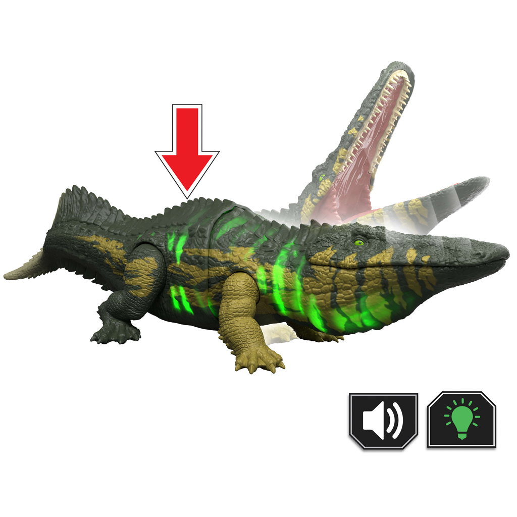 Jurassic World: Stomatosuchus атакуващ динозавър със звук и светлина – Mattel изображение 3