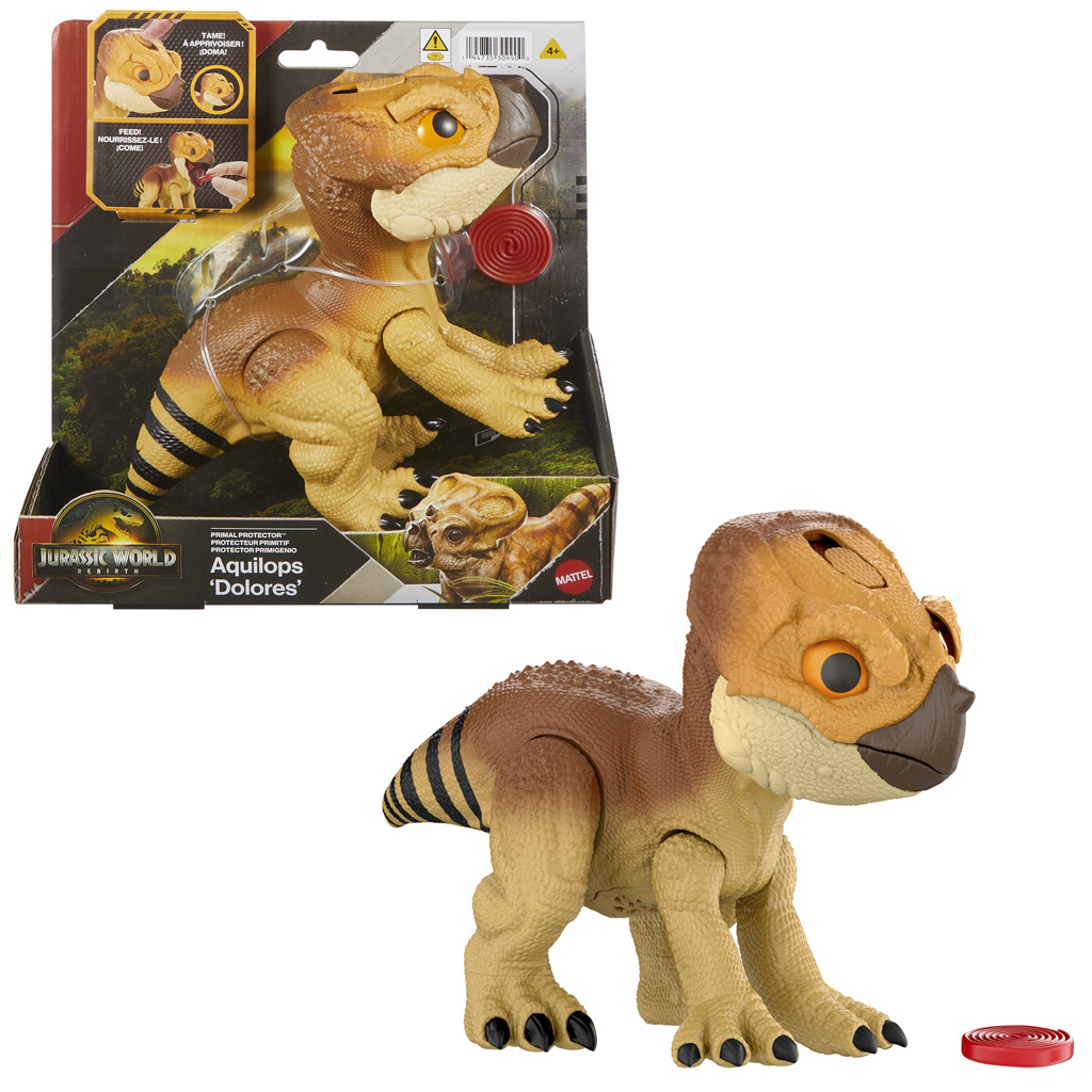 Jurassic World: Възраждане - Интерактивна динозавърска фигура Aquilops Dolores - Mattel изображение 1
