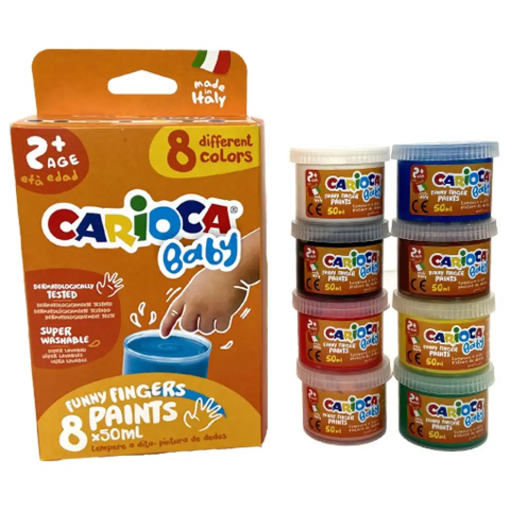 Комплект бои за пръсти с различни цветове 8x50ml - Carioca изображение 1