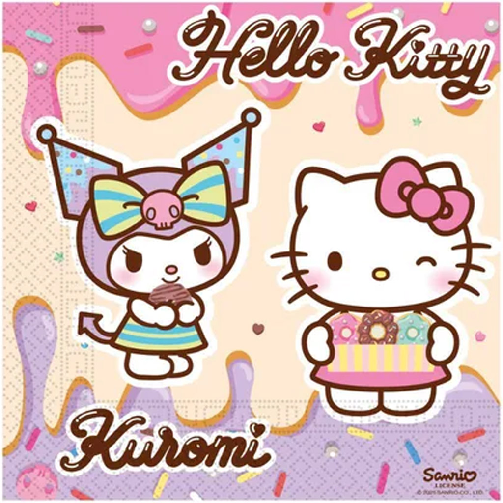 Комплект хартиени салфетки Hello Kitty и Kuromi - 2-слойни, 33x33см, 20бр изображение 1