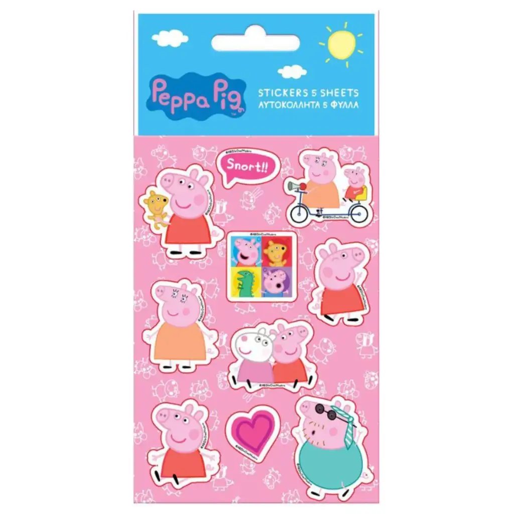 Комплект самозалепващи стикери Peppa Pig  8x12см на лист 5бр изображение 1
