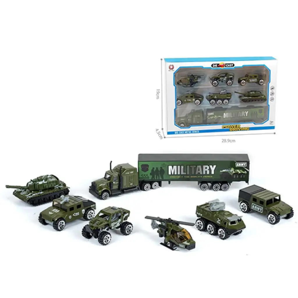 Комплект военни превозни средства с камион 7 части изображение 1