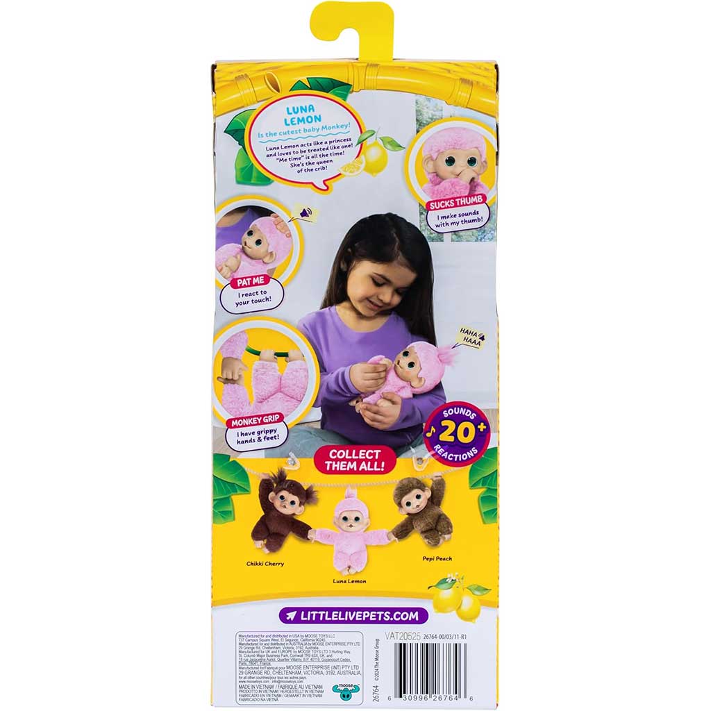 Little Live Pets: Mini Maki Luna Lemon интерактивна розова маймуна изображение 3