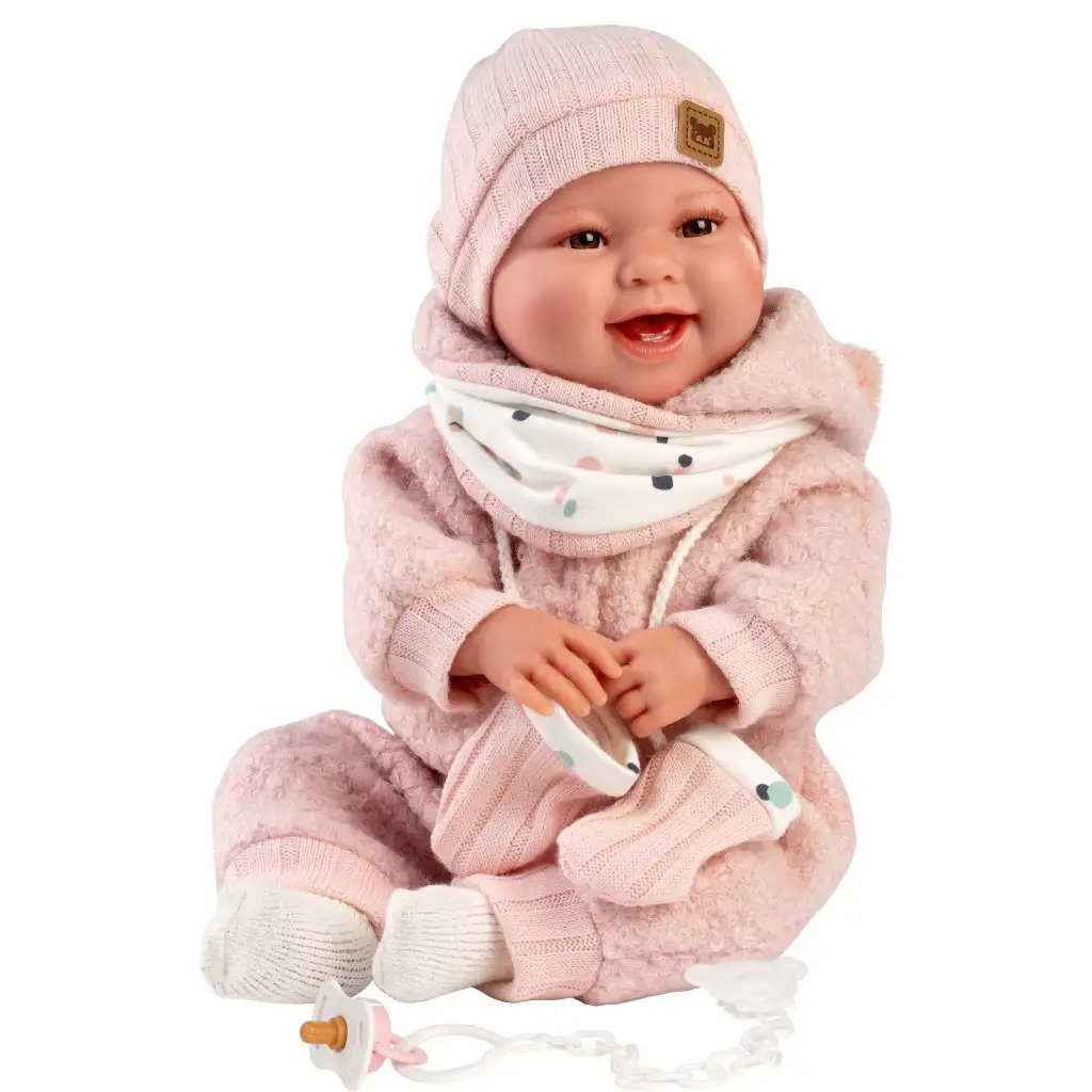 Llorens: Tala Sonrisas 44cm новородено бебе с звук в розов гащеризон изображение 2
