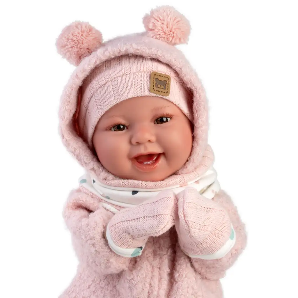 Llorens: Tala Sonrisas 44cm новородено бебе с звук в розов гащеризон изображение 4