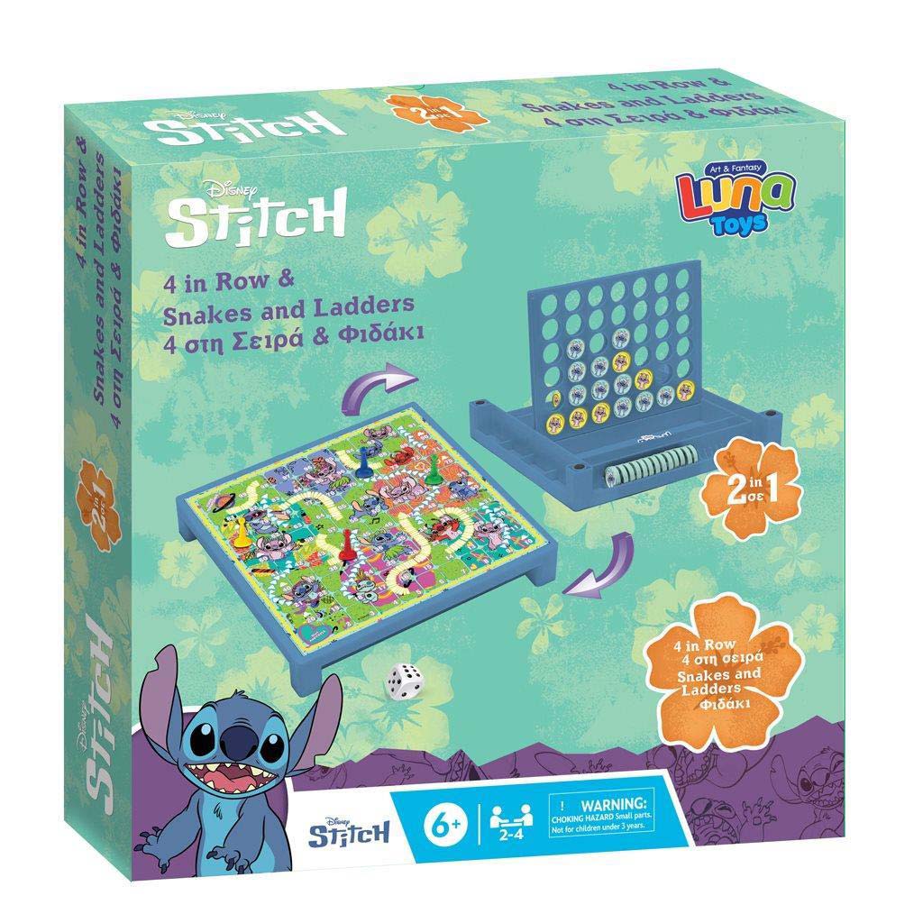 Луна: Disney Stitch 2 в 1 настолна игра - Змии и стълби и 4 в редица изображение 1