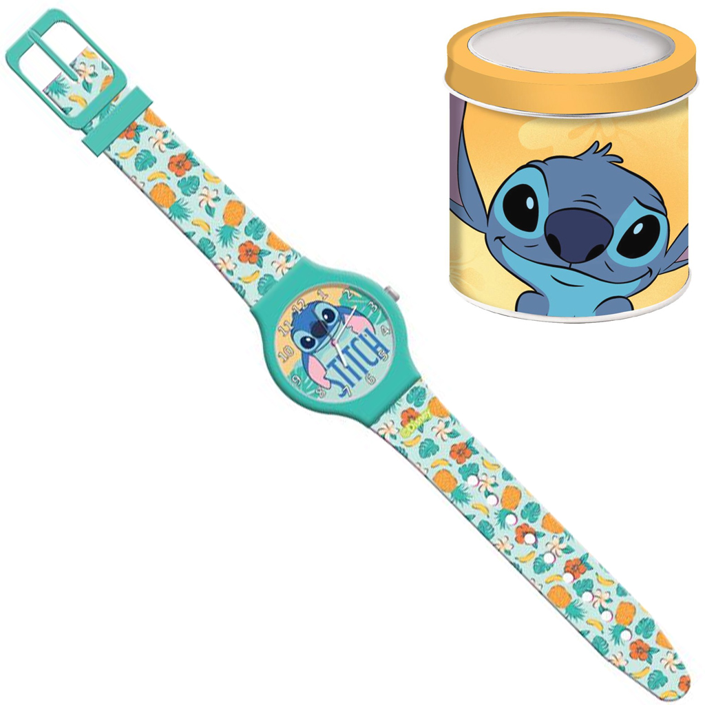 Луна: Disney Stitch шарен аналогов часовник в метална кутия изображение 1