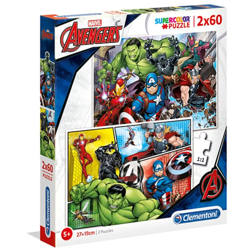 Marvel Отмъстителите Supercolor 2 в 1 пъзел 2x60бр. - Clementoni изображение 1