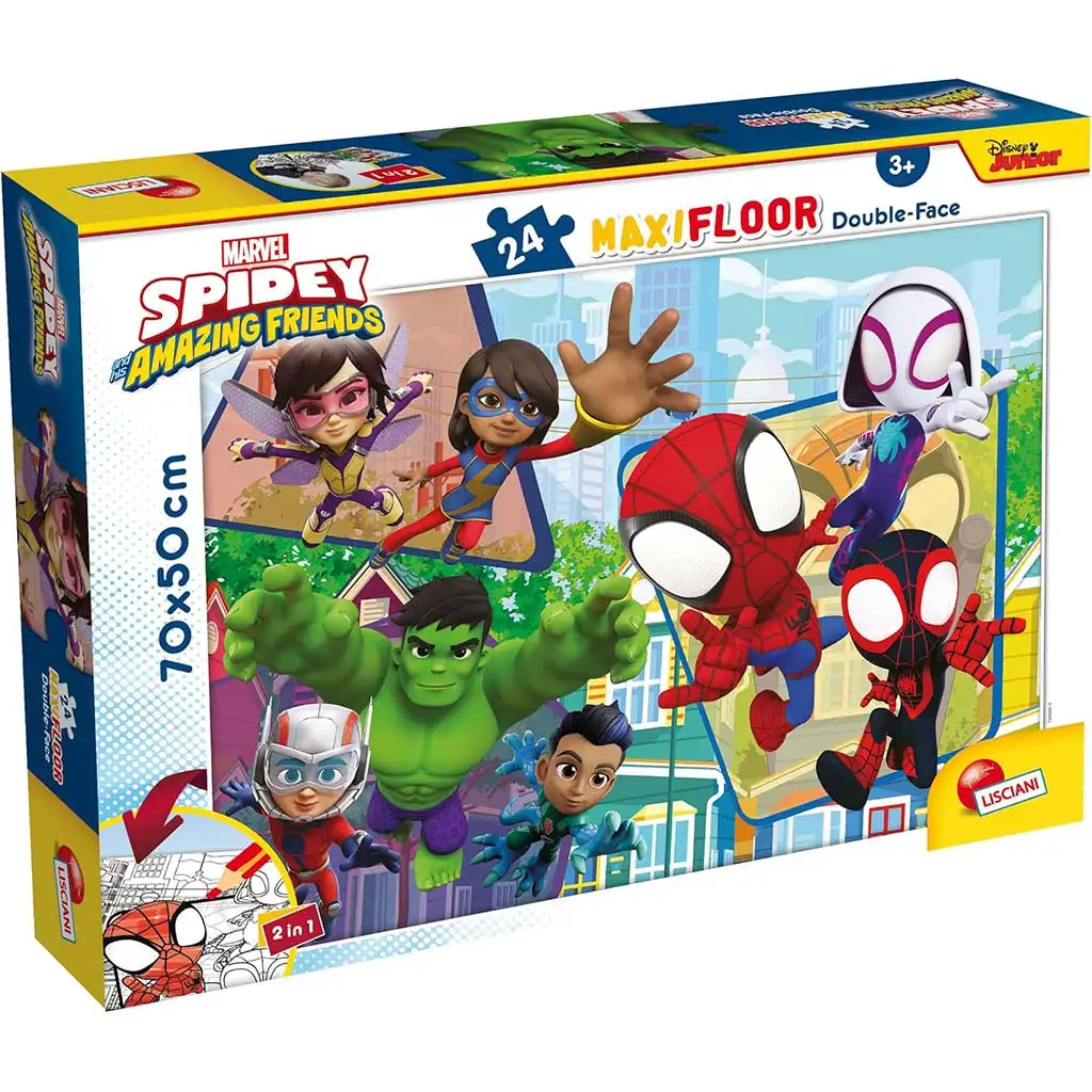 Marvel Spidey 2 в 1 макси 24бр. пъзел и оцветяване 70x50см - Lisciani изображение 1