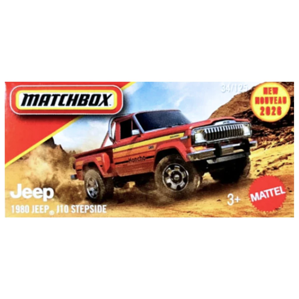 Matchbox: 1980 Jeep J10 Stepside малка кола в картонена кутия 1/64 – Mattel изображение 1