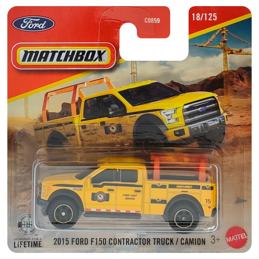 Matchbox: 2015 Ford F-150 Contractor Truck жълто количка 1/64 - Mattel изображение 1