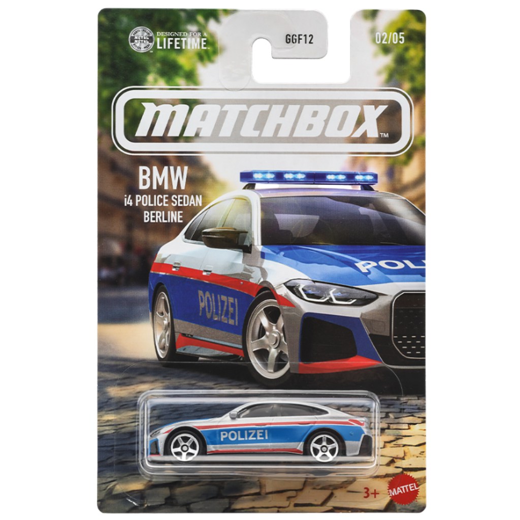 Matchbox Иконичен BMW i4 Полиция малка кола 1/64 – Mattel изображение 1