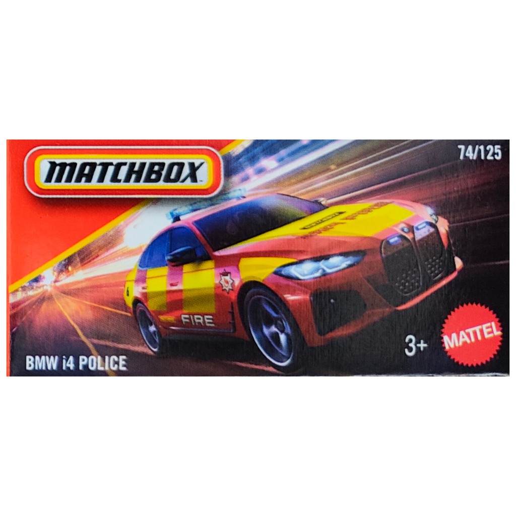 Matchbox: Картонена кутия BMW i4 Полиция количка 1/64 - Mattel изображение 1