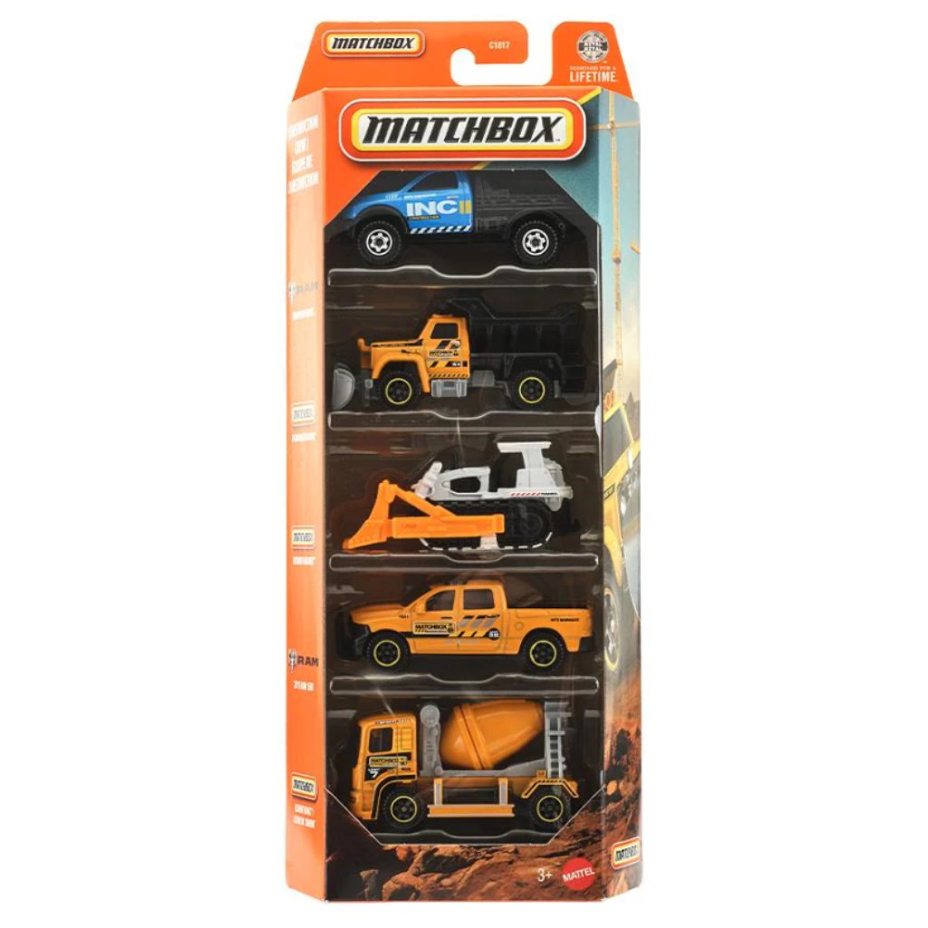 Matchbox: Комплект малки коли Строителна бригада 5бр 1/64 - Mattel изображение 1