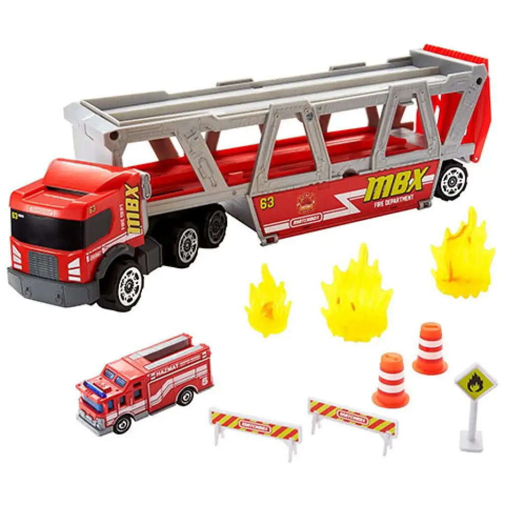 Matchbox пожарен транспортен автомобил с аксесоари - Mattel изображение 2