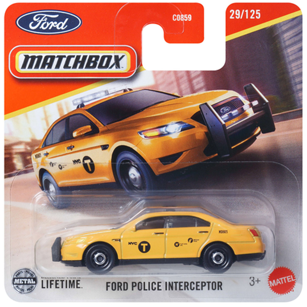 Matchbox: Жълта кола на Ford Police Interceptor 1/64 - Mattel изображение 1