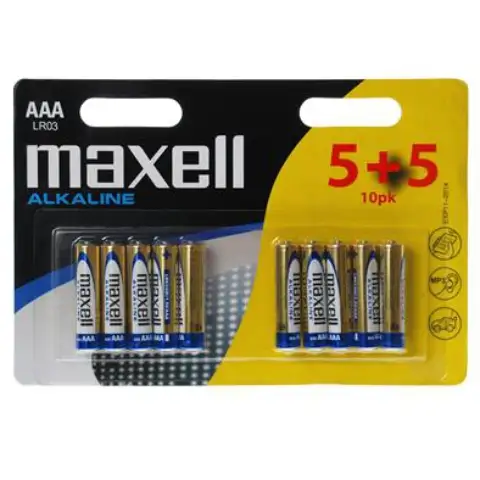 Maxell: Алкална батерия 1.5V AAA LR03 5+5бр в блистерна опаковка изображение 1