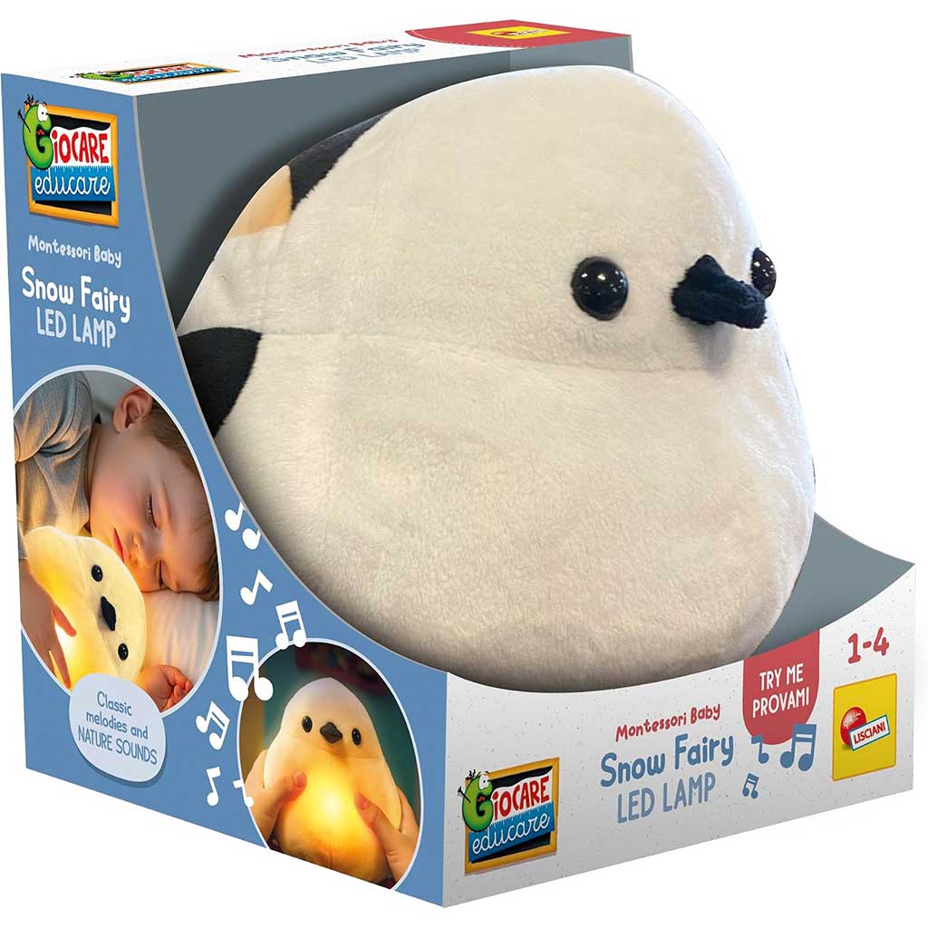 Montessori Baby Snow Fairy LED музикална плюшена птичка - Lisciani изображение 1