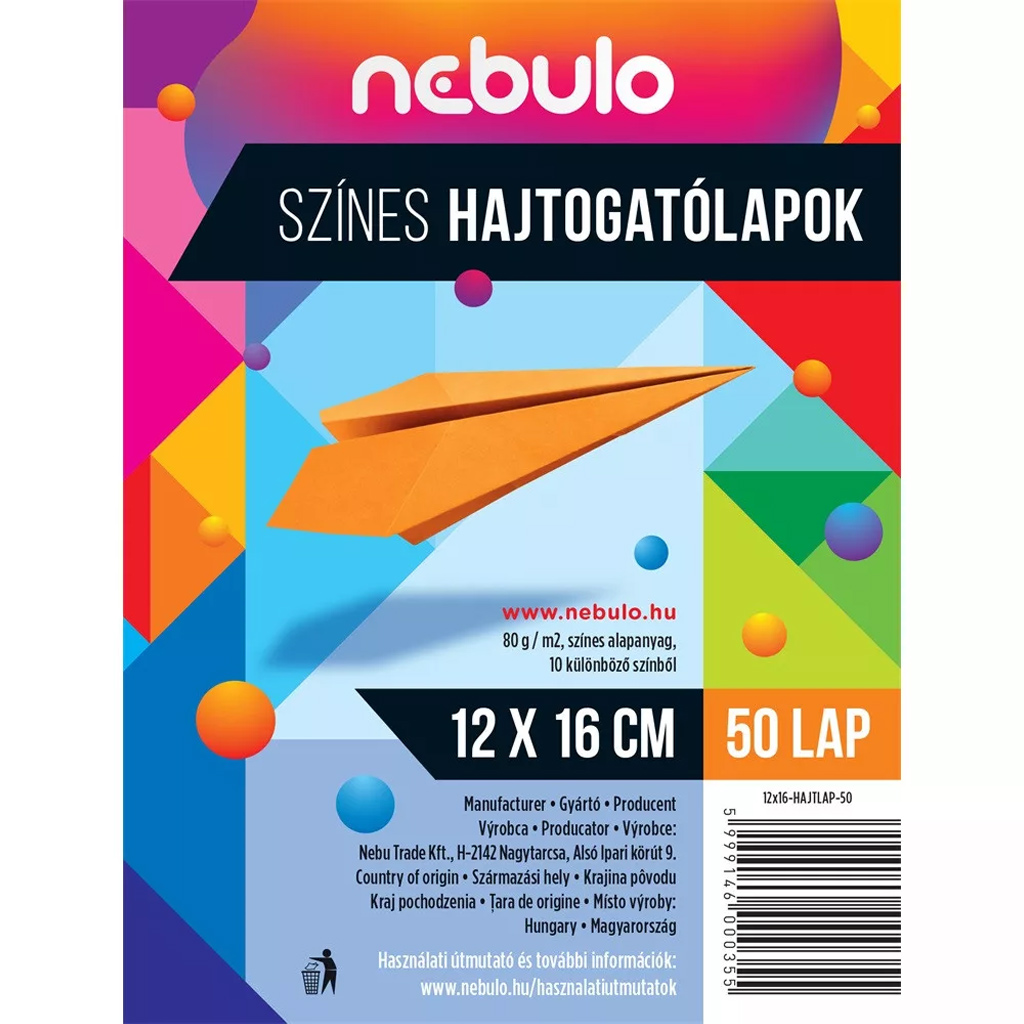 Nebulo: Цветни хартии за сгъване 50 листа 12x16см 80г изображение 1
