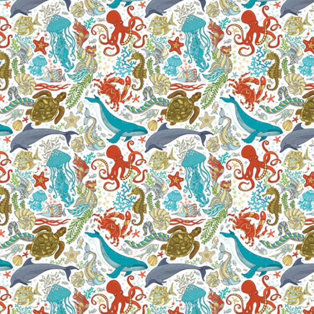 Опаковъчна хартия с морски животни 100x70cm изображение 1