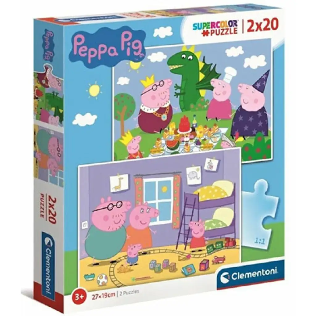 Peppa прасенце Supercolor 2 в 1 пъзел 2x20бр - Clementoni изображение 1
