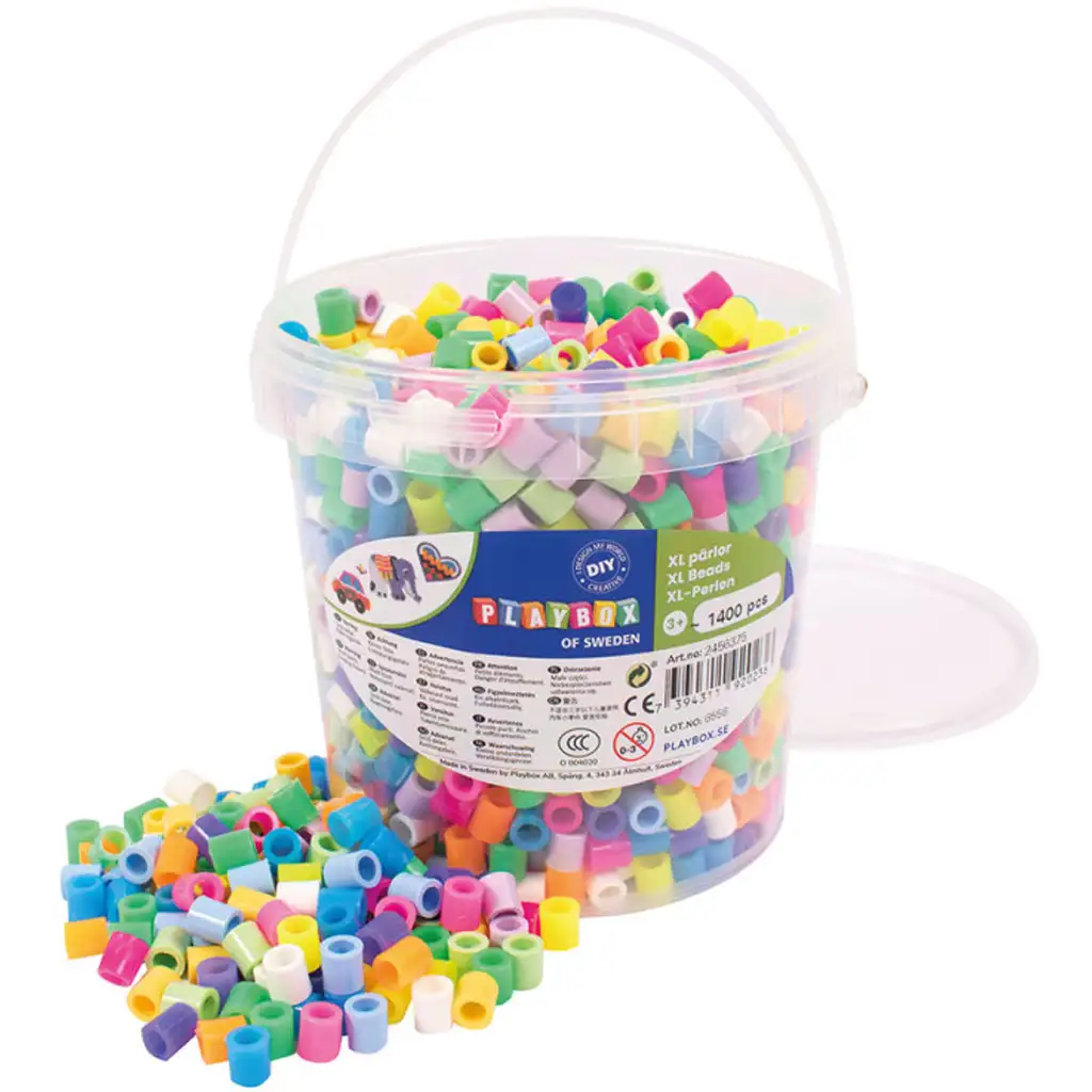 PlayBox: 9mm XL MAXI пастелни и неонови цветни перли в кофа 1400бр пакет изображение 1