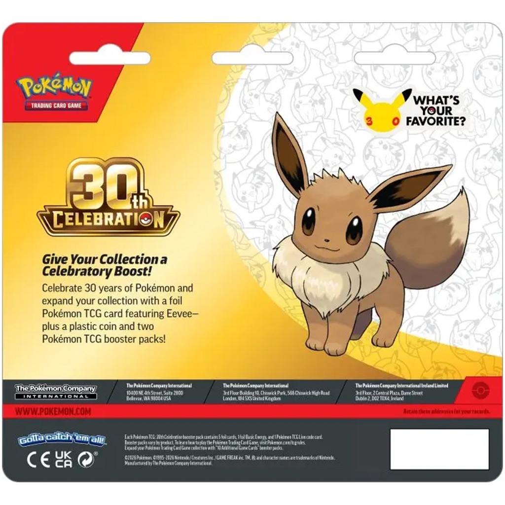 Pokémon TCG: 30-та годишнина 2-Pack Blister – Двойно широко (Eevee промо + Pikachu монета) изображение 2