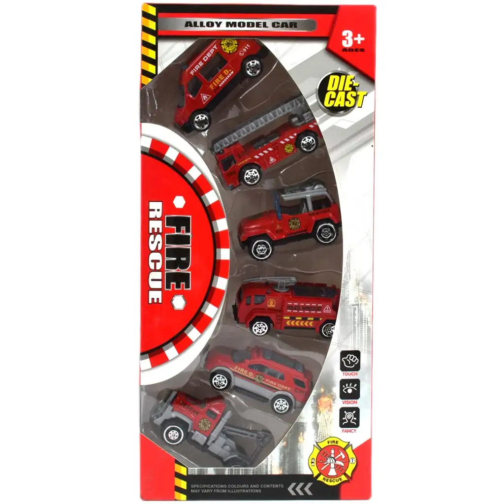 Пожарна спасителна: Комплект малки автомобили 6бр. 1/64 изображение 3