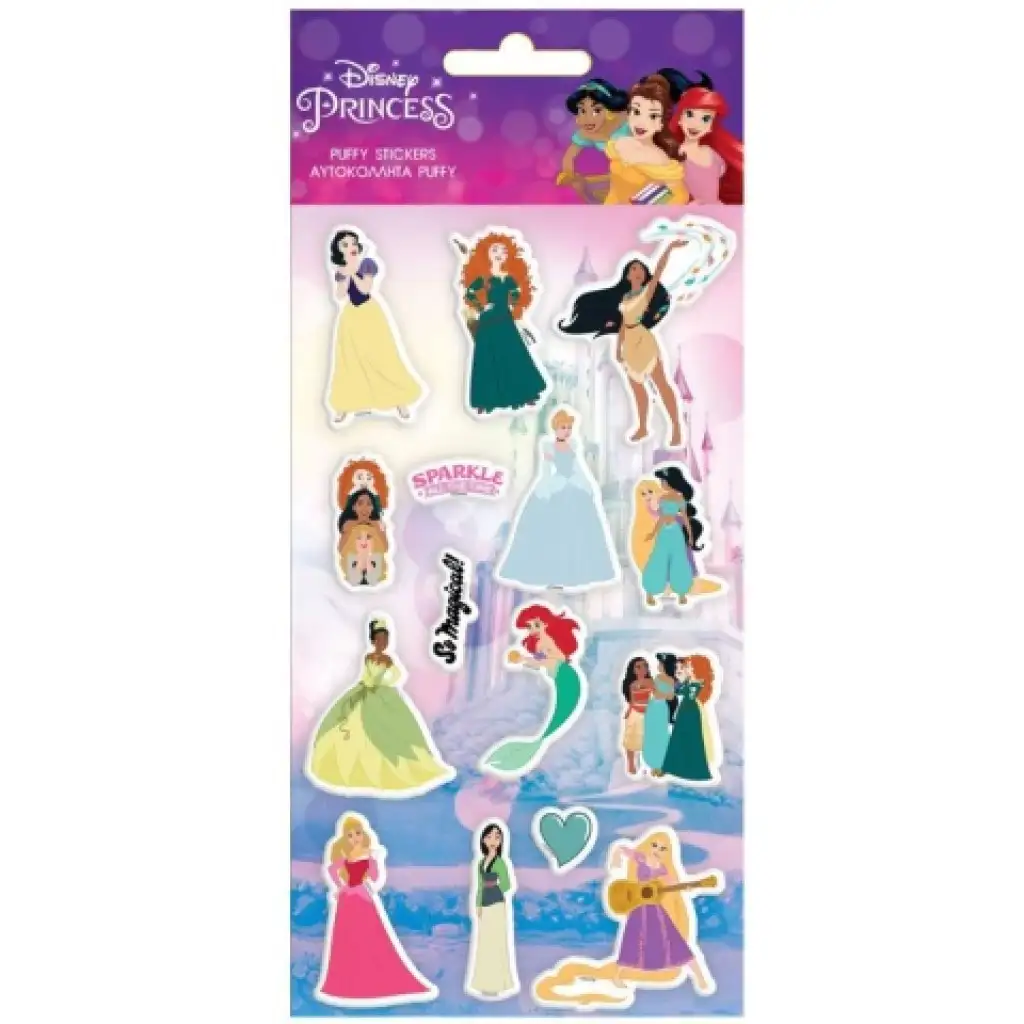 Прекрасни Disney Принцеси 3D пухкави стикери комплект 10x22cm изображение 1