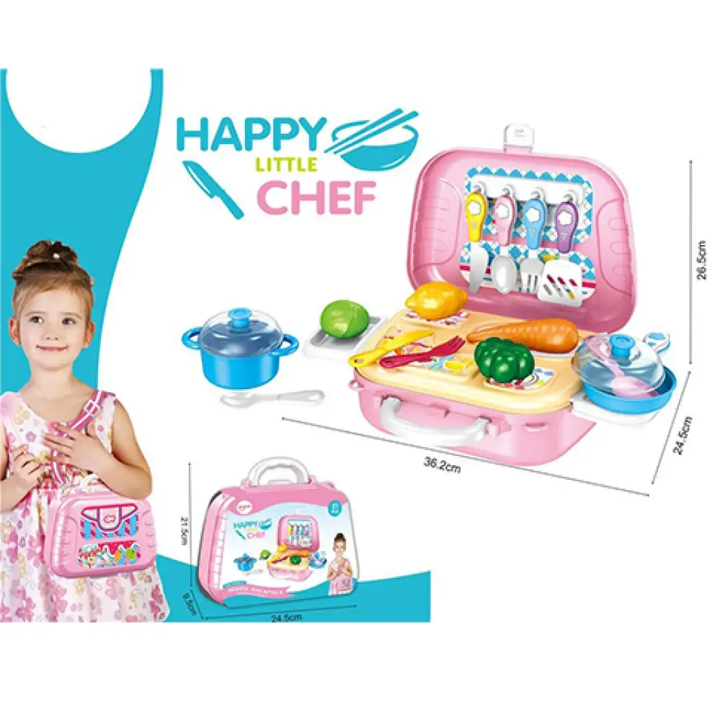 Преносима розова играчка кухня комплект в куфар 21бр. изображение 1